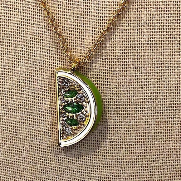 KATE SPADE Gold and Green Lime Slice CZ Out Of The Office Necklace - Picture 3 of 8